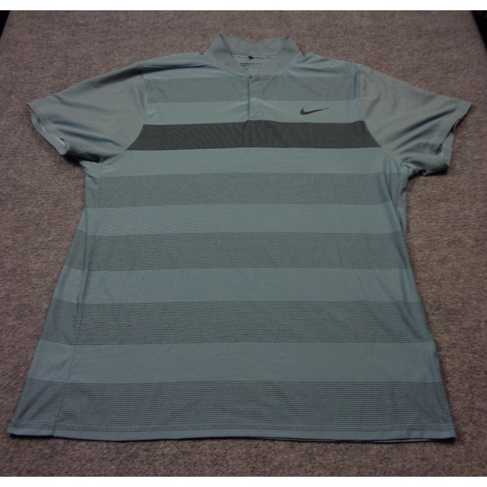 Nike Golf Shirt Mens 2XL Blue Solar Fade Blade Collar Dri Fit Modern Polo